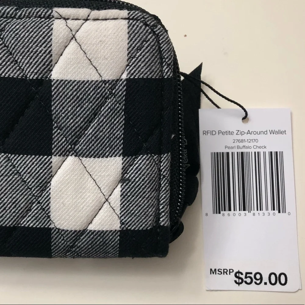Vera Bradley RDIF Petite Zip-Around Wallet Pearl Buffalo Check